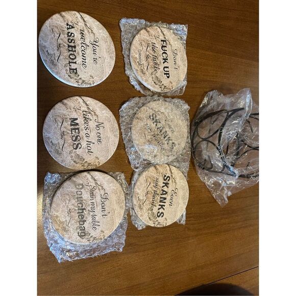 Coasters for Glasses porcelain Funny sayings New Set of 6. Farmhouse Look - Picture 2 of 4